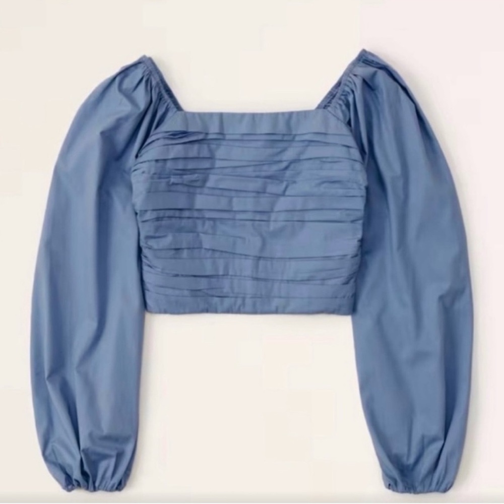 Abercrombie & Fitch Blue Long-Sleeve Ruched Bodice Puff Sleeve Top Blouse Small